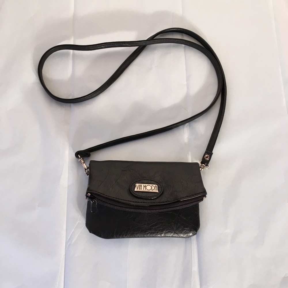 VIA MODE black leather mini purse